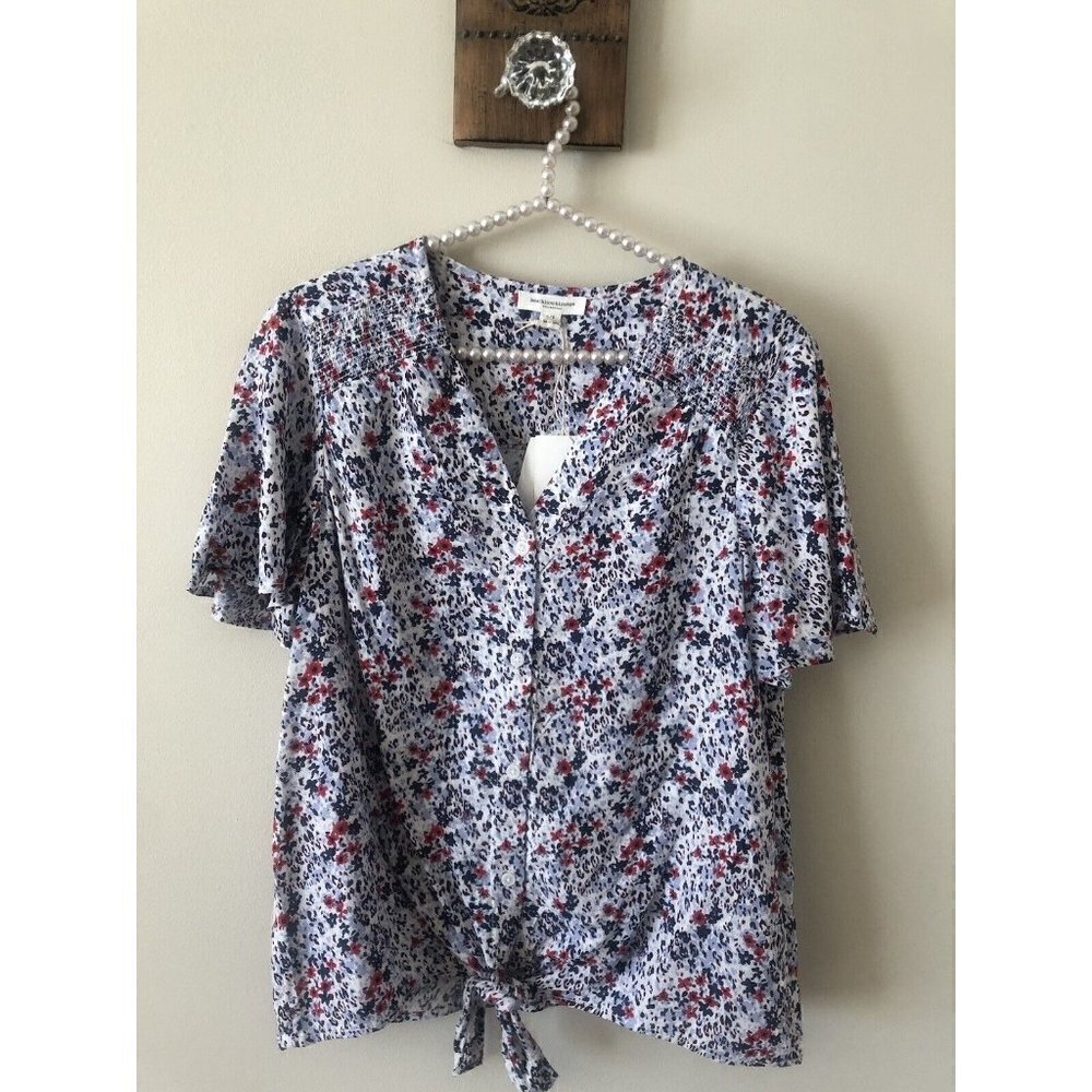 NWT Beach Lunch Lounge Womens Size Small Adella Floral Blouse Red Blue